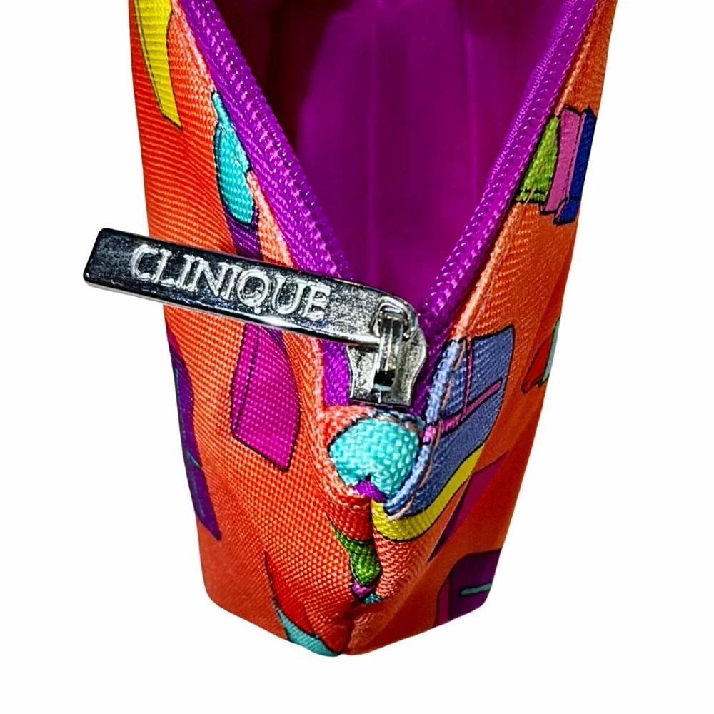 Clinique Lipstick Print Cosmetic Bag | Bright Orange Makeup Pouch Travel | NWOT